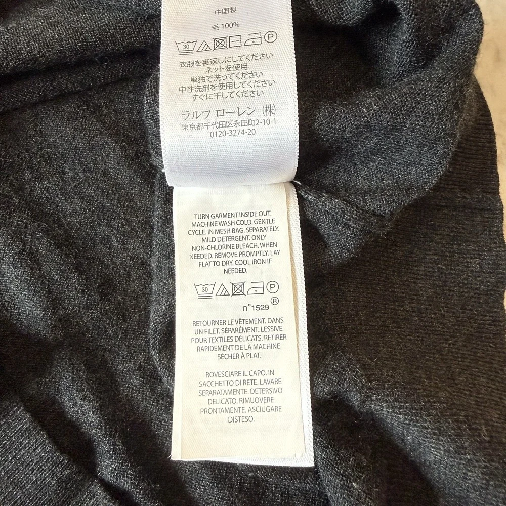 POLO Ralph Lauren Washable Merino Wool V-neck Sweater Large Gray Graphite